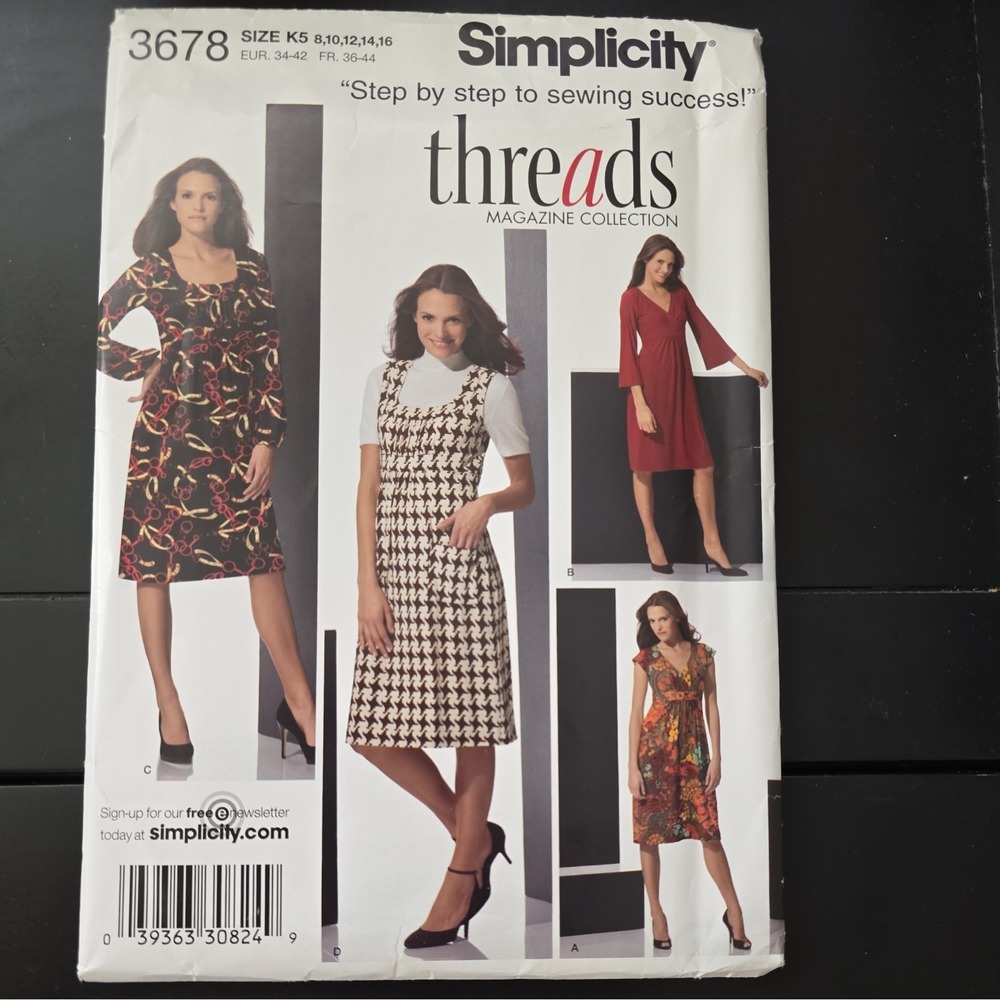 Simplicity 3678 Knit Dress w Sleeve & Bodice Variations Sz 8-16 UNCUT 205